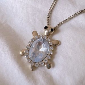Gold Rhinestone Turtle Necklace